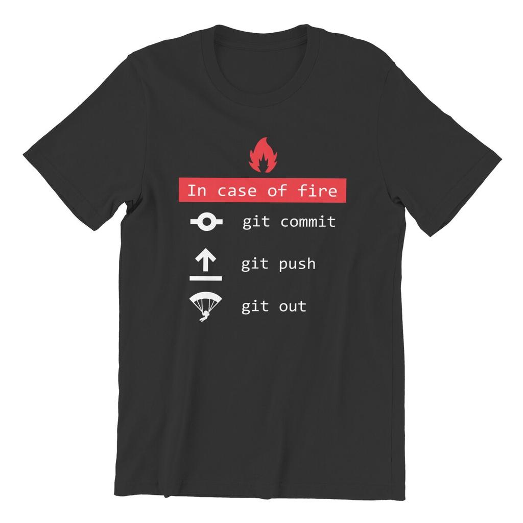 In Case Of Fire Git Commit Push Funny Coder Programmer Devops Network Sysadmin Geek T-Shirt for Men 100% Cotton Printed Clothing