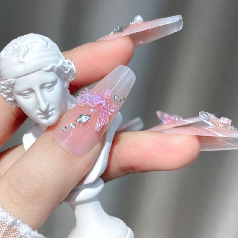 30Pcs Diy Nail Art Decor 3D Butterfly Flower Jewelry Nail Drill Aurora Resin Butterfly Glitter Rose Nail Diamond Manicure Design