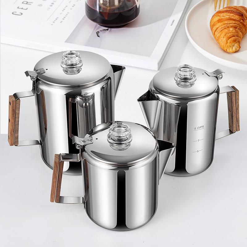 9-Cup American Style Stainless Steel Coffee Maker for Indoor/Outdoor Use - Convenient Camping Water Boiler