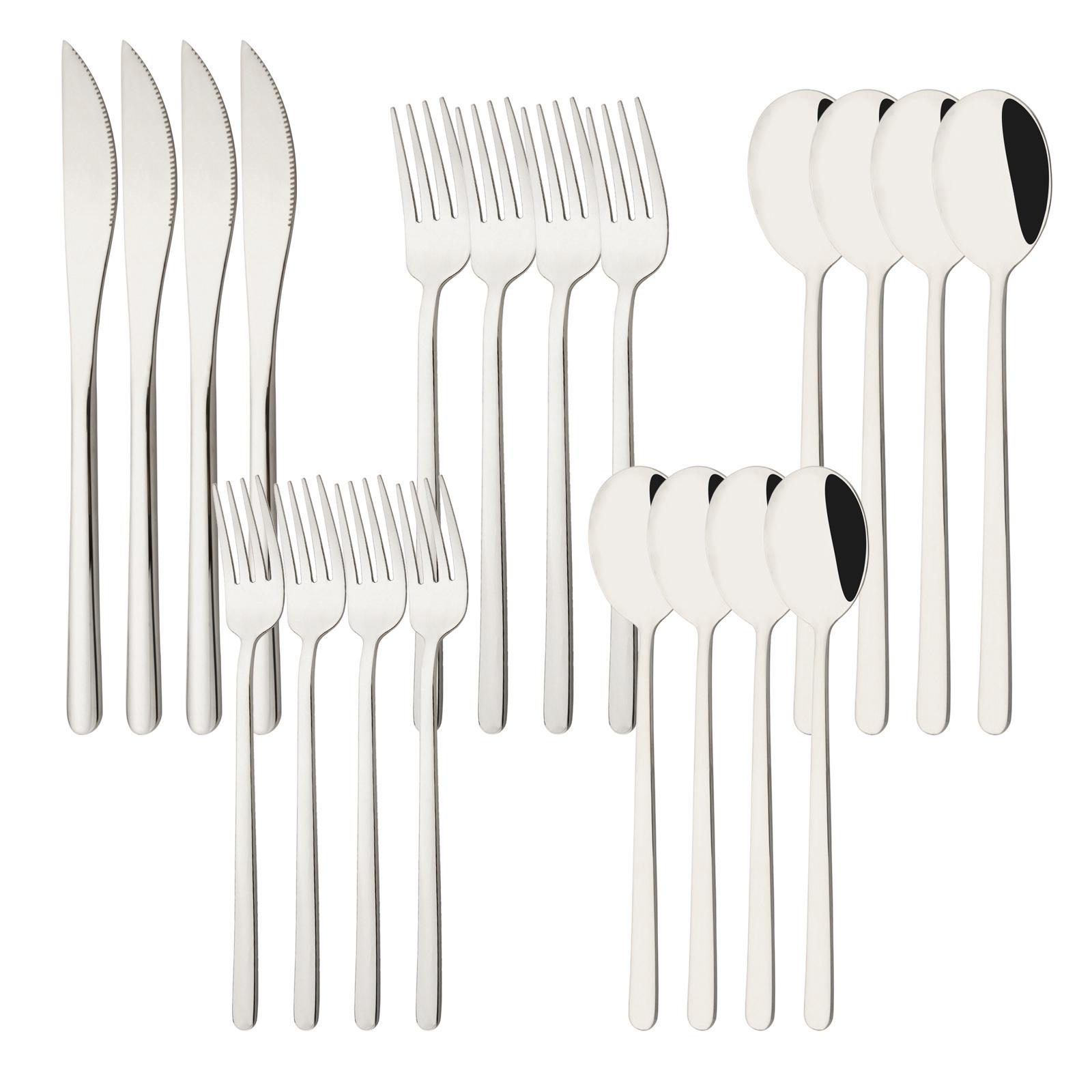 

20-Piece Silverware Set for 4, 304 Stainless Steel Flatware Cutlery Set Included Knives Spoons and Forks, Dining Utensils Set for Home and Restaurant серебряный