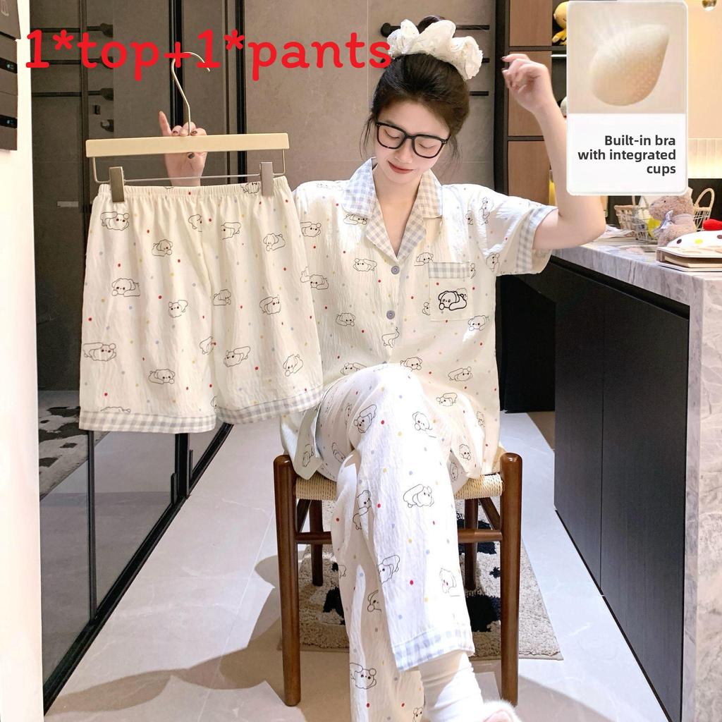 Cloud Cotton Sleepwear Set For Women With Chest Padding Summer Casual Homewear For Girls
