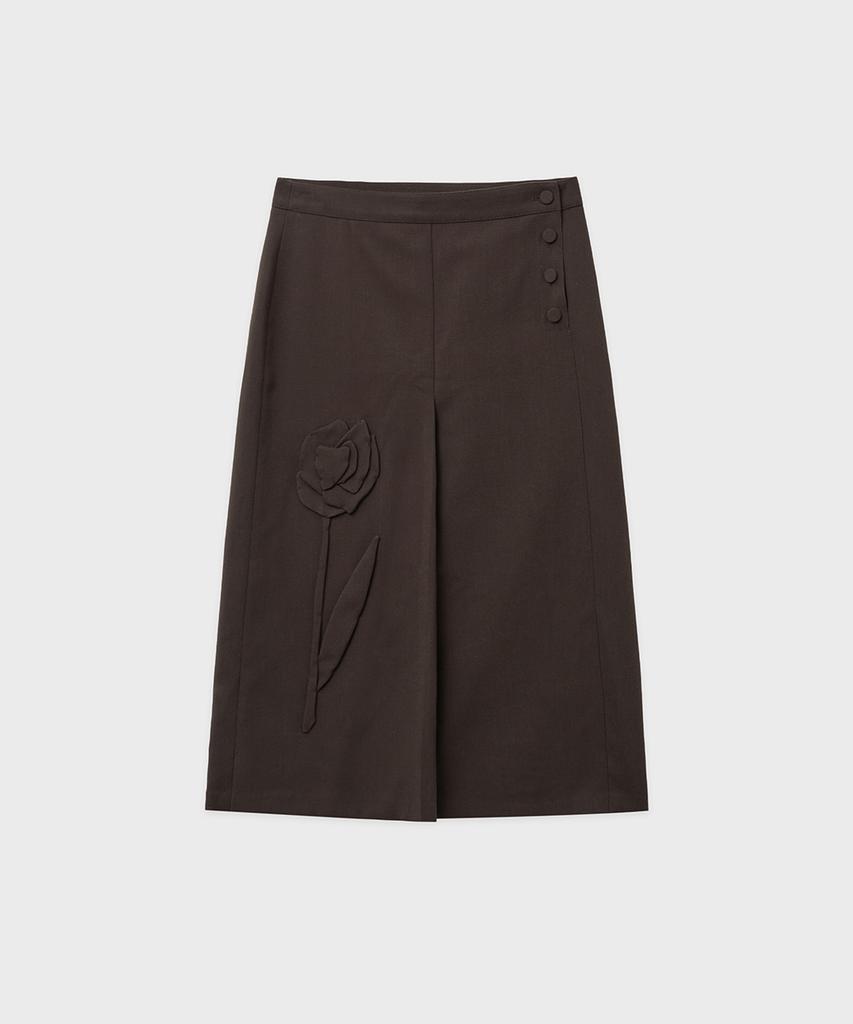 Sinun Sn Rose Applique Skirt (Brown)