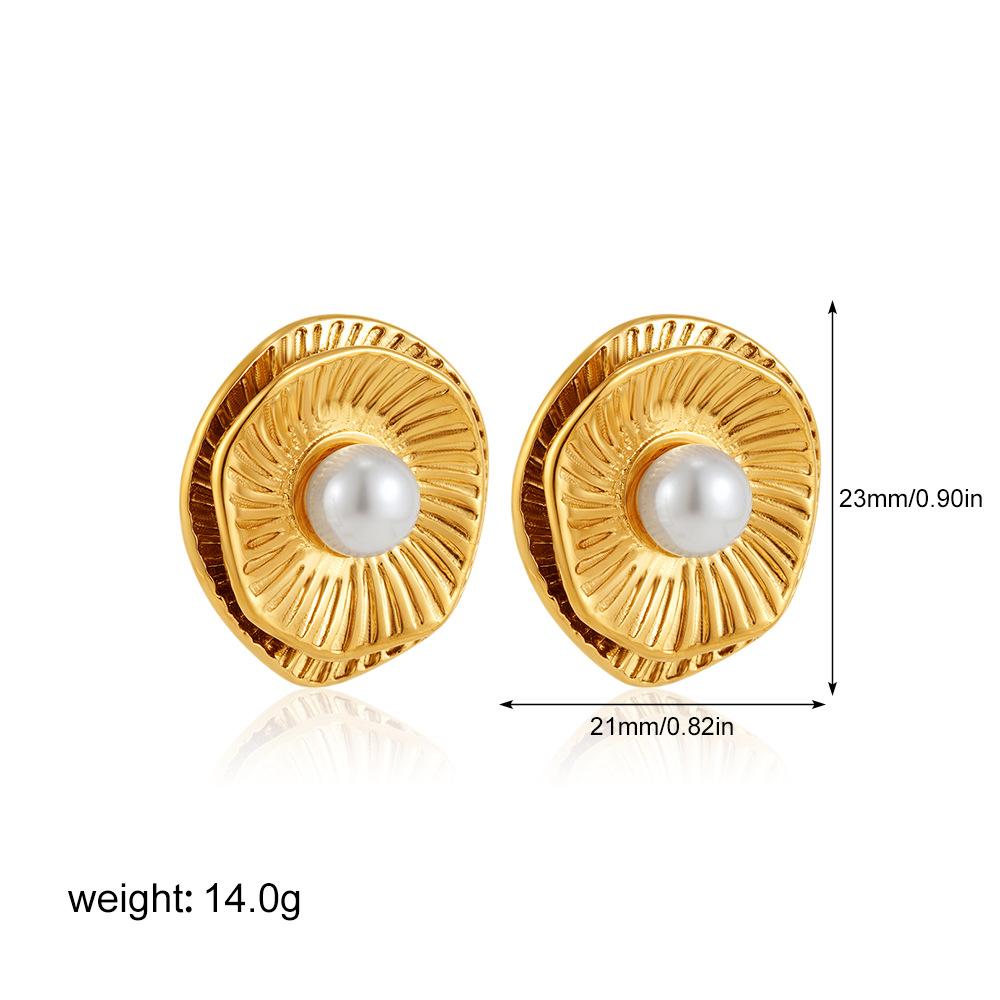 Stainless steel 18K gold pearl stud earrings round pearl earrings light luxury ear jewelry