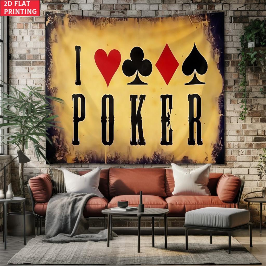 Retro žlutá pokerová tématika digitální tisk polyesterová nástěnná tapiserie vhodná pro použití v obývacích pokojích ložnicích kancelářích barech party