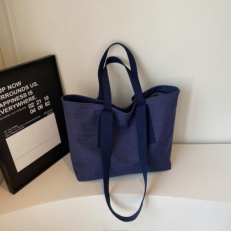 2025 summer new fashion simple solid color portable tote bag lazy wind commuting large capacity shoulder canvas bag