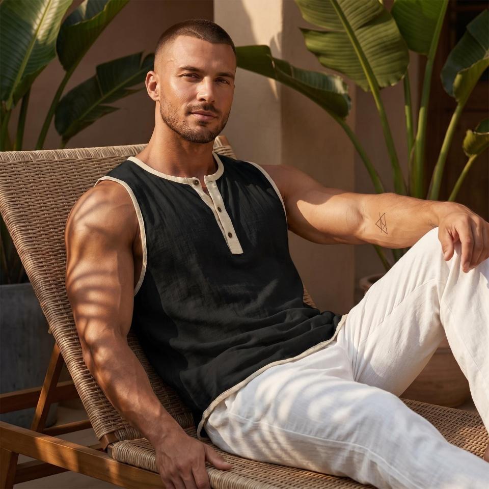 Vintage Men's Linen Tank Top Summer Beach Sleeveless Henley Shirts Hippie Boho Solid Vest Casual Loose Breathable Tops Male Clothes 2026