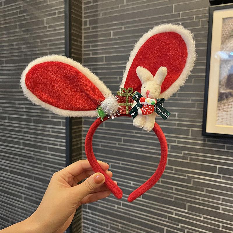 Červená sametová čelenka s mašlí ve tvaru soba - Roztomilý vánoční vlasový doplněk pro dívky