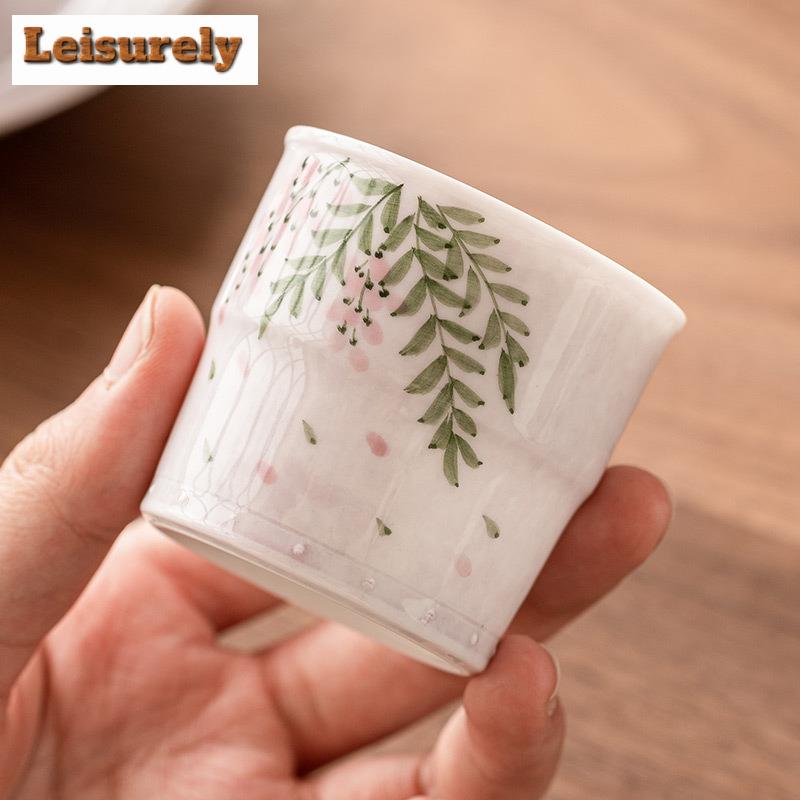 2pc/set Hand Drawn Wisteria Flower Teacup Dehua White Porcelain High Joint Cup Master Single Cup Women's Tasting Tea Mug Teaset