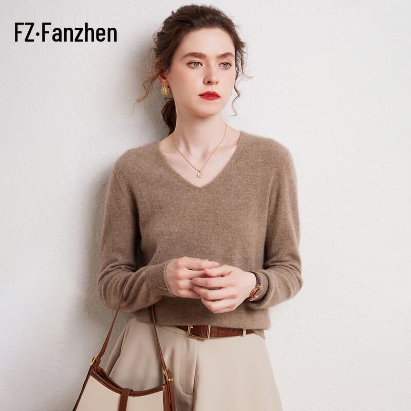 Fanzhen Women's 100% Cashmere V-Neck Sweater