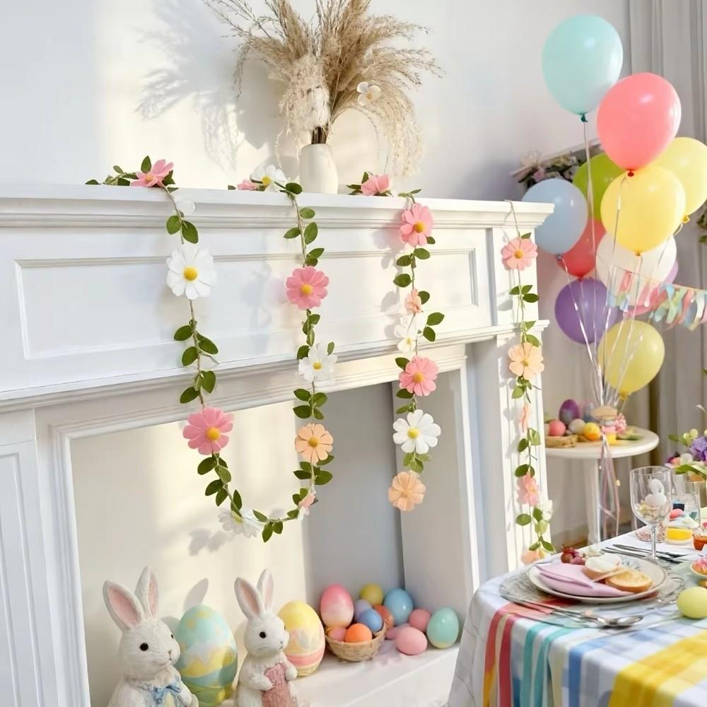 200CM Daisy Garland Decor Felt Boho Wall Garland Colorful Felt Daisy Banner First Birthday Party