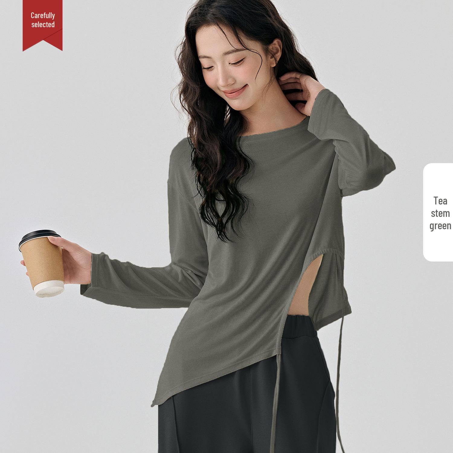 Premium Women s Loose Fit Yoga Top - Hollow Out Drawstring Long Sleeve S/M