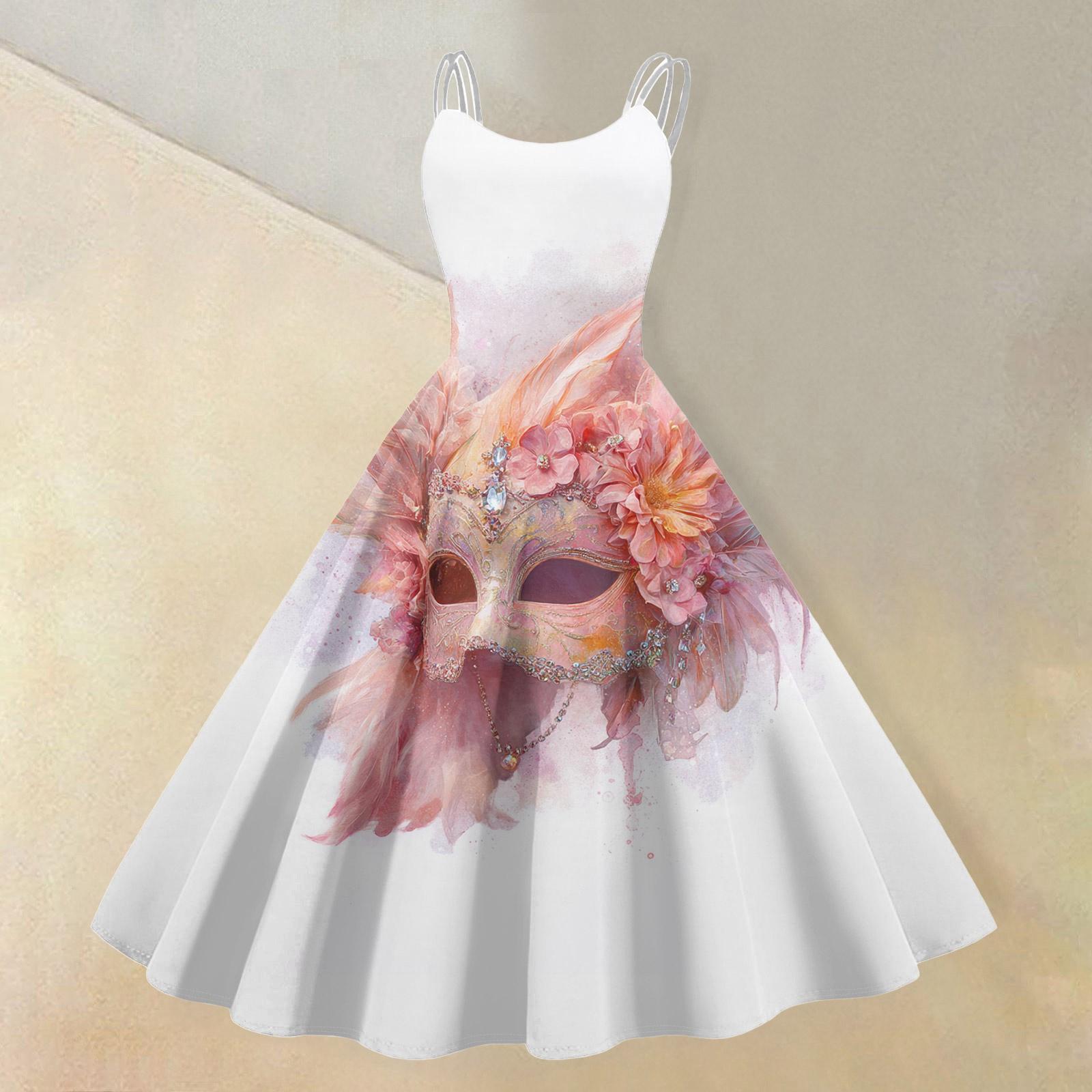 

Women s Casual Fashion Carnival Printed Round Neck Retro Dress XL