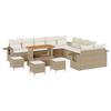 Ensemble de Canapé de Jardin Modular 14 Pièces avec Coussins Beige Rattan Poly Acacia, Ensemble de Salle à Manger de Jardin 3363761
