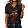 Women's Casual V-Neck Top with Halloween Print for Fall Festive Wear