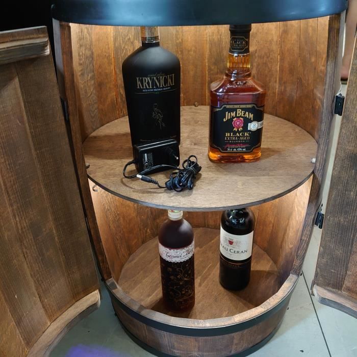 LED Wine Rack - Creative Cooper - Wooden Barrel with Doors, Alcohol Bottle Storage Furniture, 80x50 Cm, Wenge
