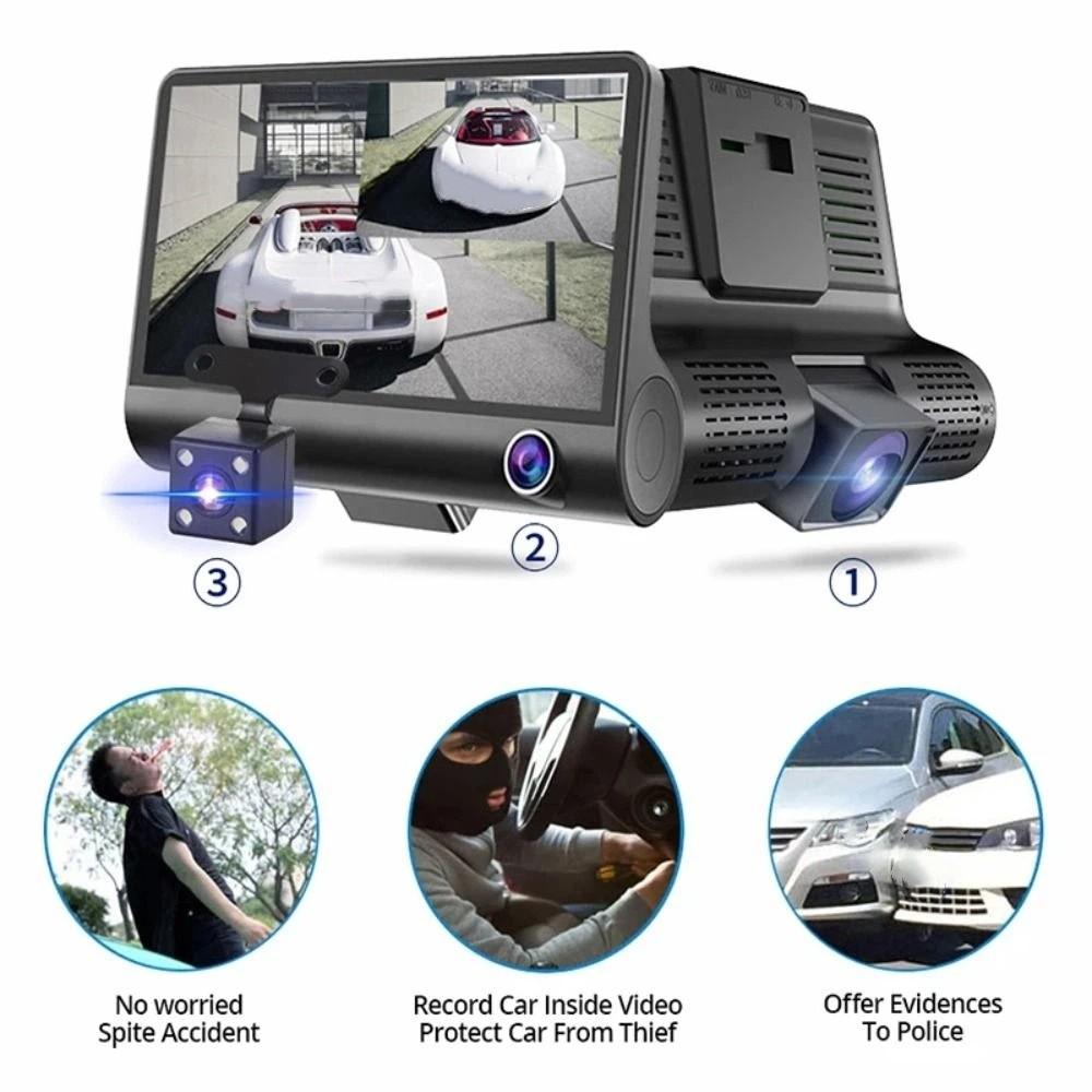 Front Rear Inside Car Driving Tachograph Three Lenses 24H Parking Recorder  Dash Cam