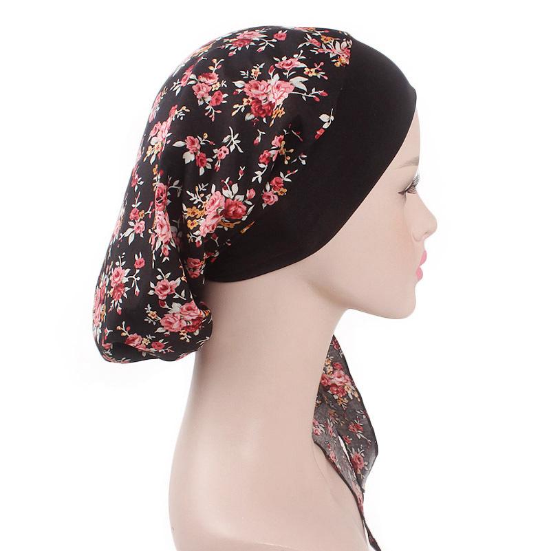 New fashion printed flowers women inner hijabs caps muslim head scarf turban bonnet ready to wear ladies wrap under hijab cap