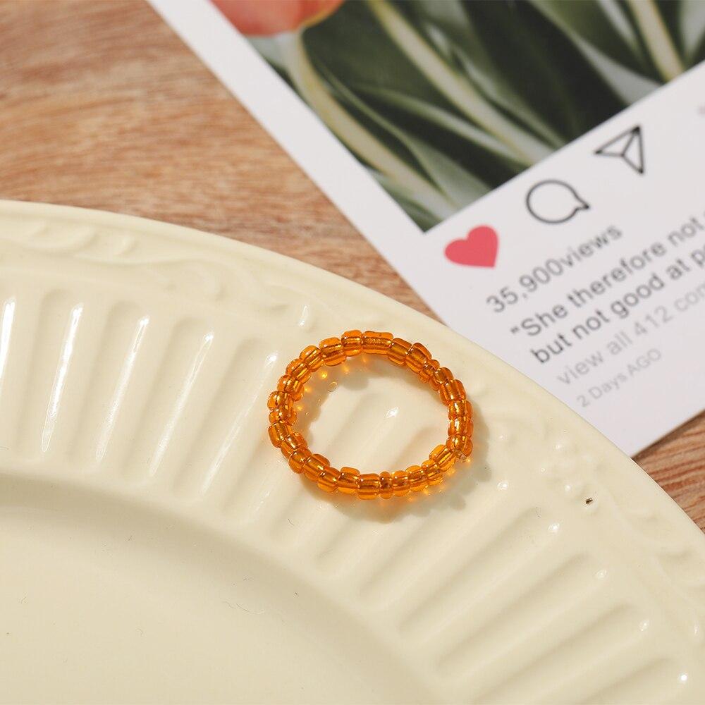iF ME Mehrfarbiger kleiner Blumenring, koreanische Version, handgewebter Perlenring, Reisperlen-Ring, Damen- und Mädchenschmuck, kleiner Ring im frischen Stil