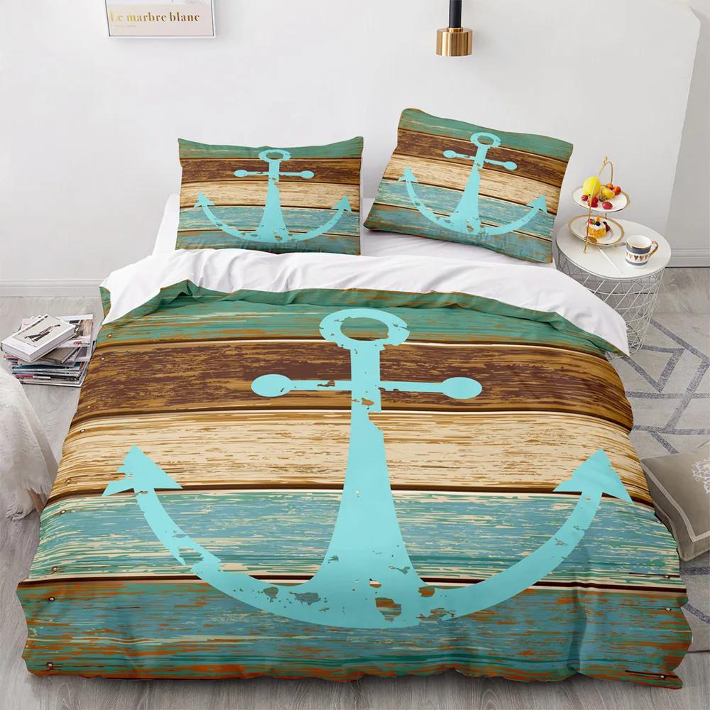 New Nautical Ocean Anchor Bedding Sets Ocean Spirit Duvet Cover King Queen Single Size Bed Linen With Pillowcase Teens Boys Gift