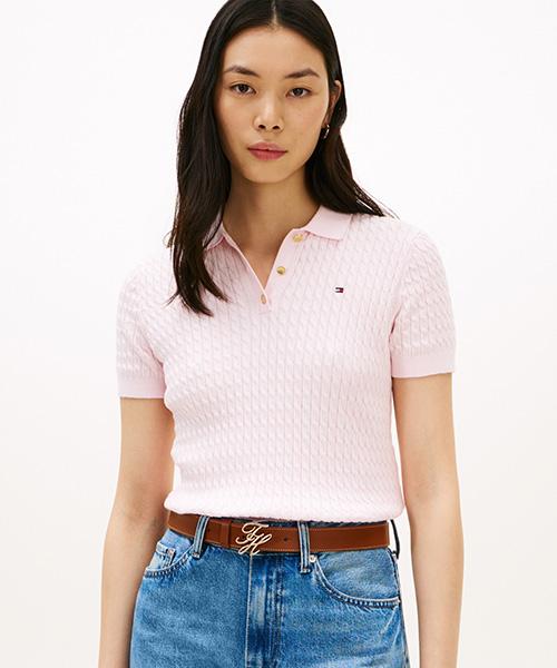 TOMMY HILFIGER Cotton Cable Polo Sweater (T22G1Kto061Wt2Tog)