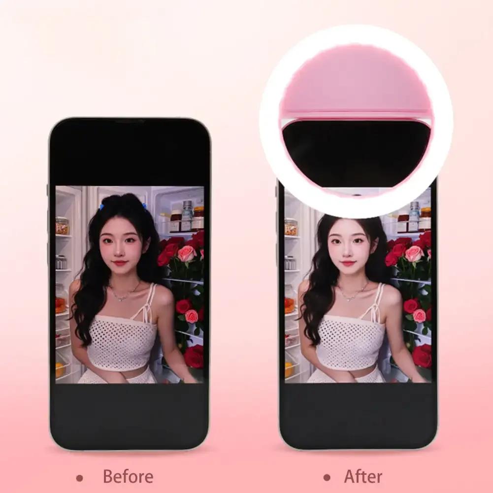 Carga USB Luz de Anillo LED para Selfies Lente para Teléfono Móvil Lámpara de Anillo LED para Selfies para Teléfono iPhone Samsung Xiaomi Huawei Luz para Selfies