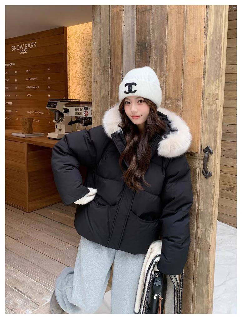 Big fur collar short down cotton clothes women's loose winter thickened cotton clothes down small hooded jacket