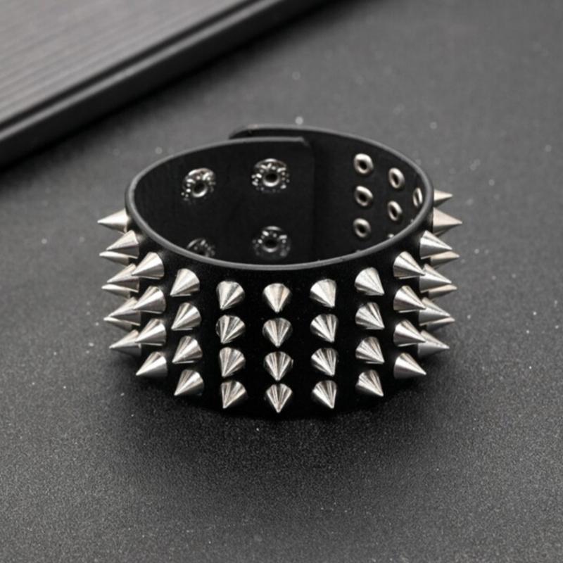 Modern Pointed Studs Multi Layer Leather Bracelet Adjustable Secure For Fashion Lovers Stylish Accessory Perfect Gift