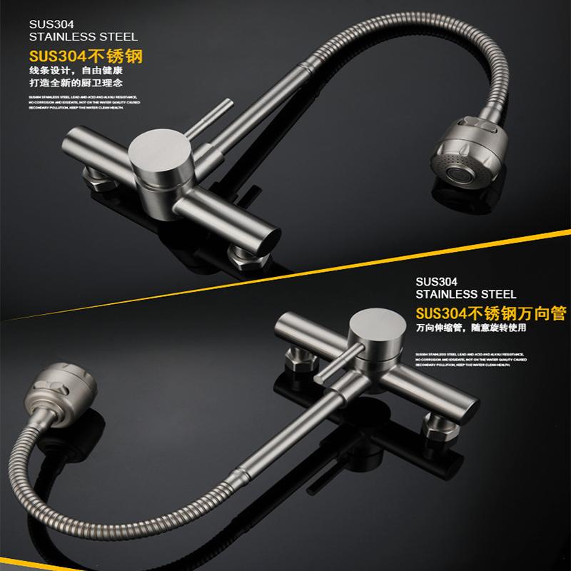 In Wall Stainless Steel Kitchen Sink Faucet Wash Basin Faucet Wall Mounted Single Hole&double Hole Tap Hot&Cold Water Faucet