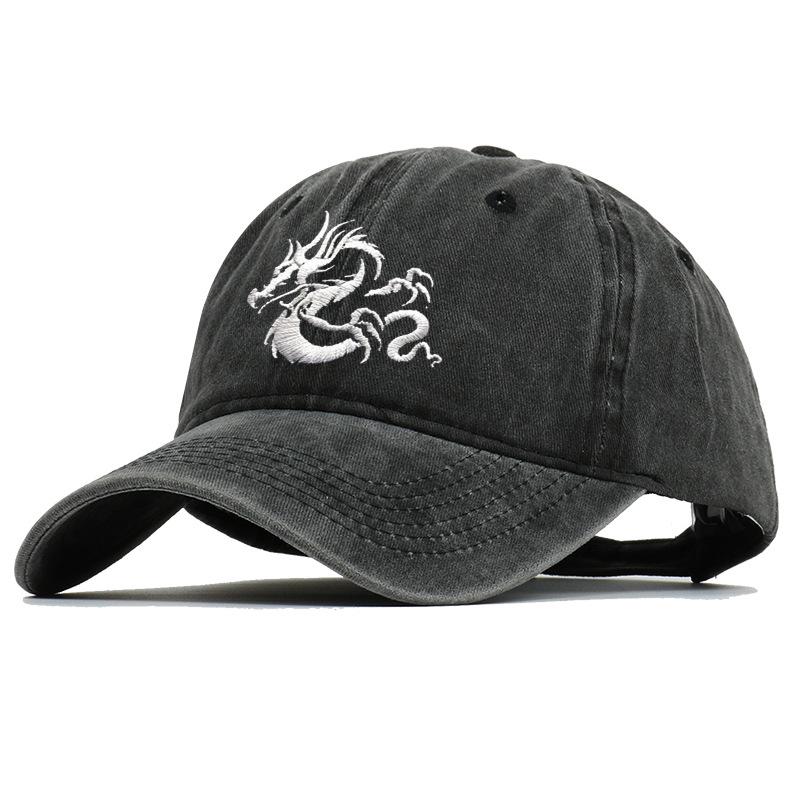 European Dragon Embroidery Vintage Washed Cotton Baseball Cap