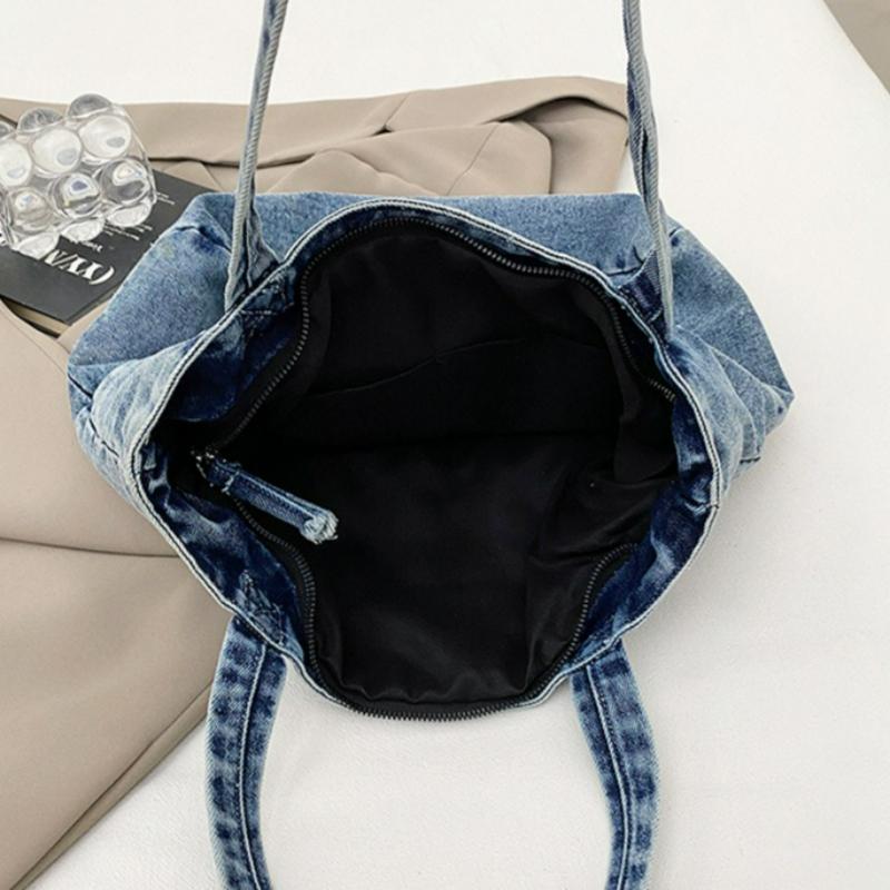 New Spring Women Denim Top Handle Bag Comfortable and Versatile Texture Shoulder Bag Simple Solid Color Washable Storage Bag