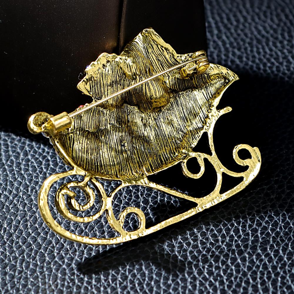 Rhinestone Large Sled And Christmas Gift Brooch Luxury Fashion Party Decoration Pin New Design 2023