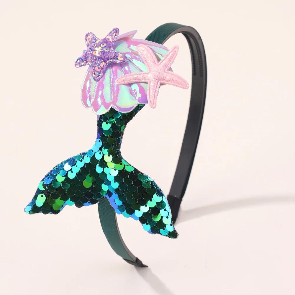 1PC Mermaid Princess HairBands for Girl Shining Sequins Starfish Headband Lovely Creative Sweet Handmade Headwear Hair Accessory
