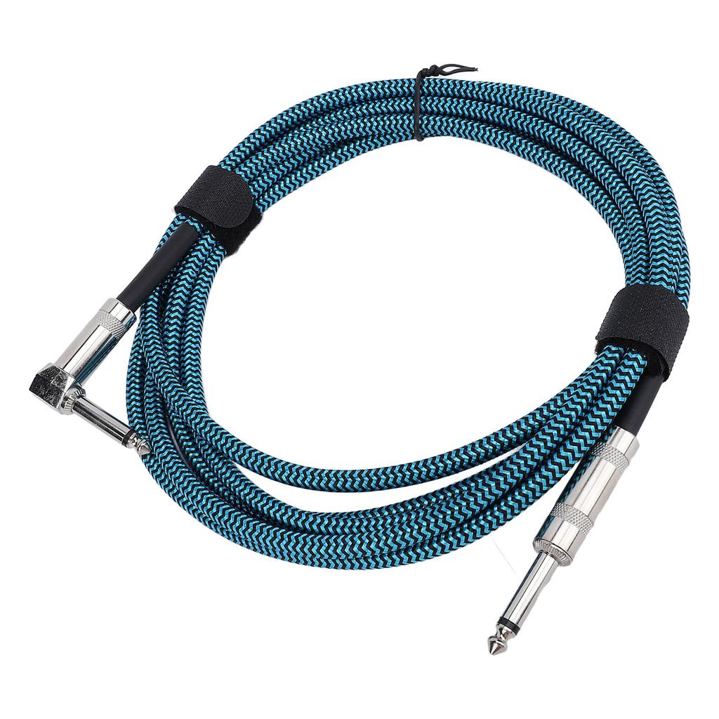 6.5mm Guitar Cable Right Angle To Straight Connector Nylon Braided Noise Reduction Guitar Connection Cord 3 Meters Blue