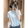 Mori Crew Neck White Short-sleeved Shirt Women's Summer Belly Cover Design Lace Lace Temperament Top A
