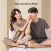 Couple's Summer Ice Silk Pajama Set: Women's Round Neck Top & Long Pants, Men's Seamless Shorts