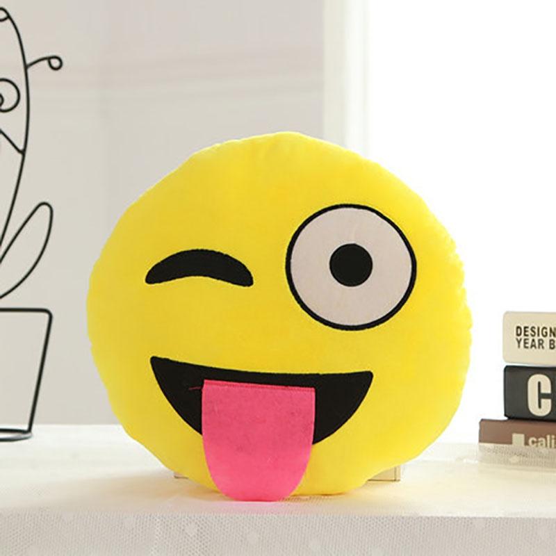 Charming 13" Yellow Round Emoji Pillow With Cute Fun Design And Soft Plush Material