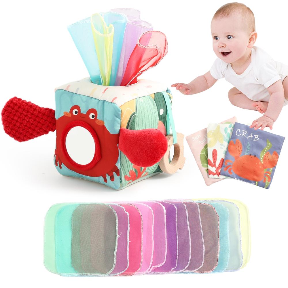 Topmix Unisex Infant Baby Montessori Toy Tissue Ocean Box Magic Cotton Box Educational Activity Sensory Toy For Kids Finger Exercising Busy Board