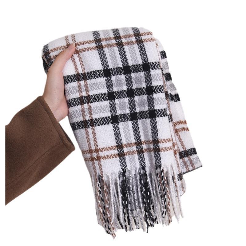 Literary and retro scarf women's autumn and winter fashion long thickened imitation cashmere warm shawl rice grain pattern scarf