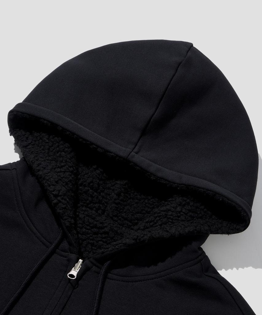 Agod Reversible Heavy Fleece Boa Hooded Zip-Up [Black]