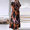 Retro Puff Sleeve Printed Ruffle Pocket Dress for Muslim Women - Middle East Spring & Autumn Long Robe