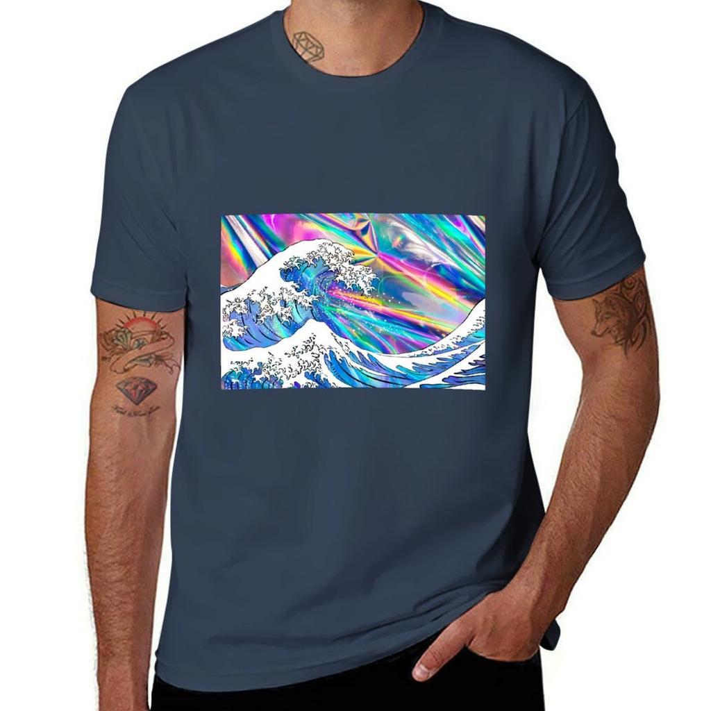 Great Wave Holographic Tshirt Holiday Casual Short Sleeve Top
