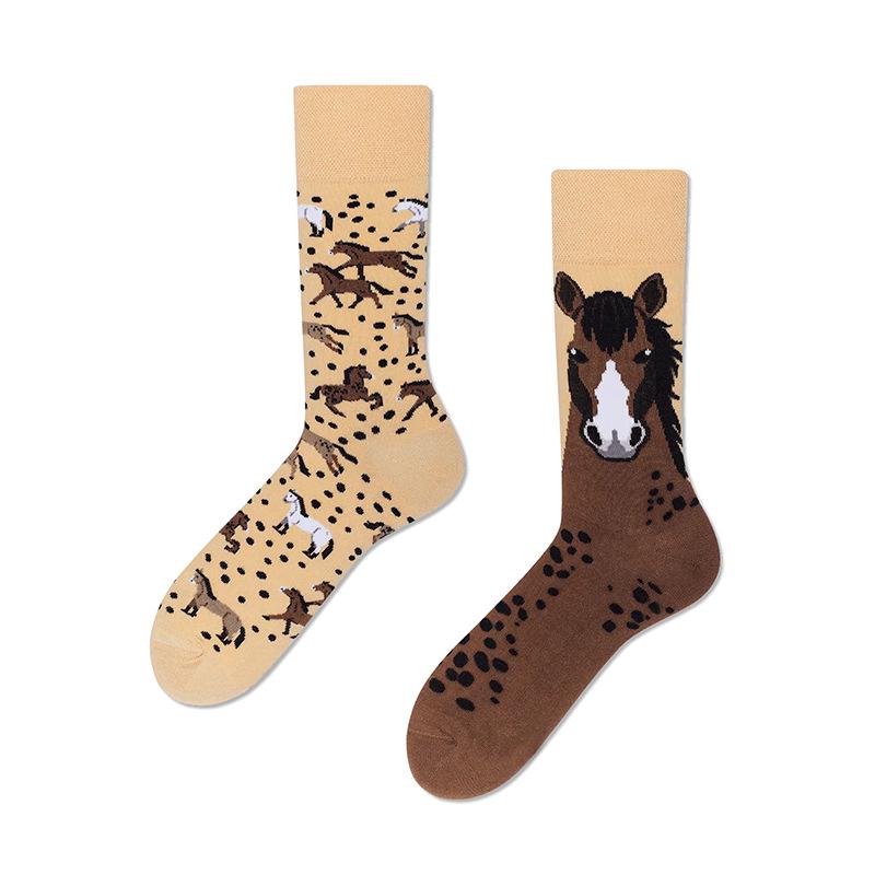 Couple's Cartoon Animal Asymmetrical Cotton Socks - Fun & Trendy Style