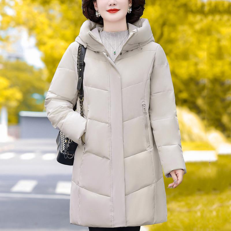 Plus Size Middle Age Women's Long Down Coats Winter Vintage Prakas Hooded Elegant Thick Warm Puffer Jackets Woman Outerwears