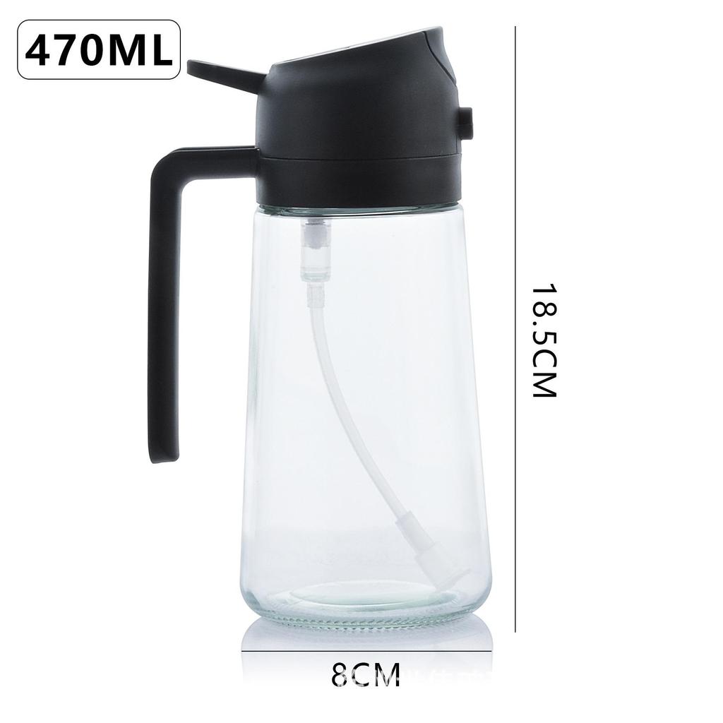 470ml Dual-Use Glass Oil Dispenser: Press & Spray Large-Capacity Kitchen Bottle with Adjustable Spray Function