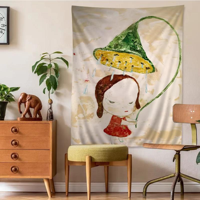 Retro Anime Aesthetic Tapestry Cartoon Art Polyester Wall Hanging Bedroom Dormitory Room Home Decoration