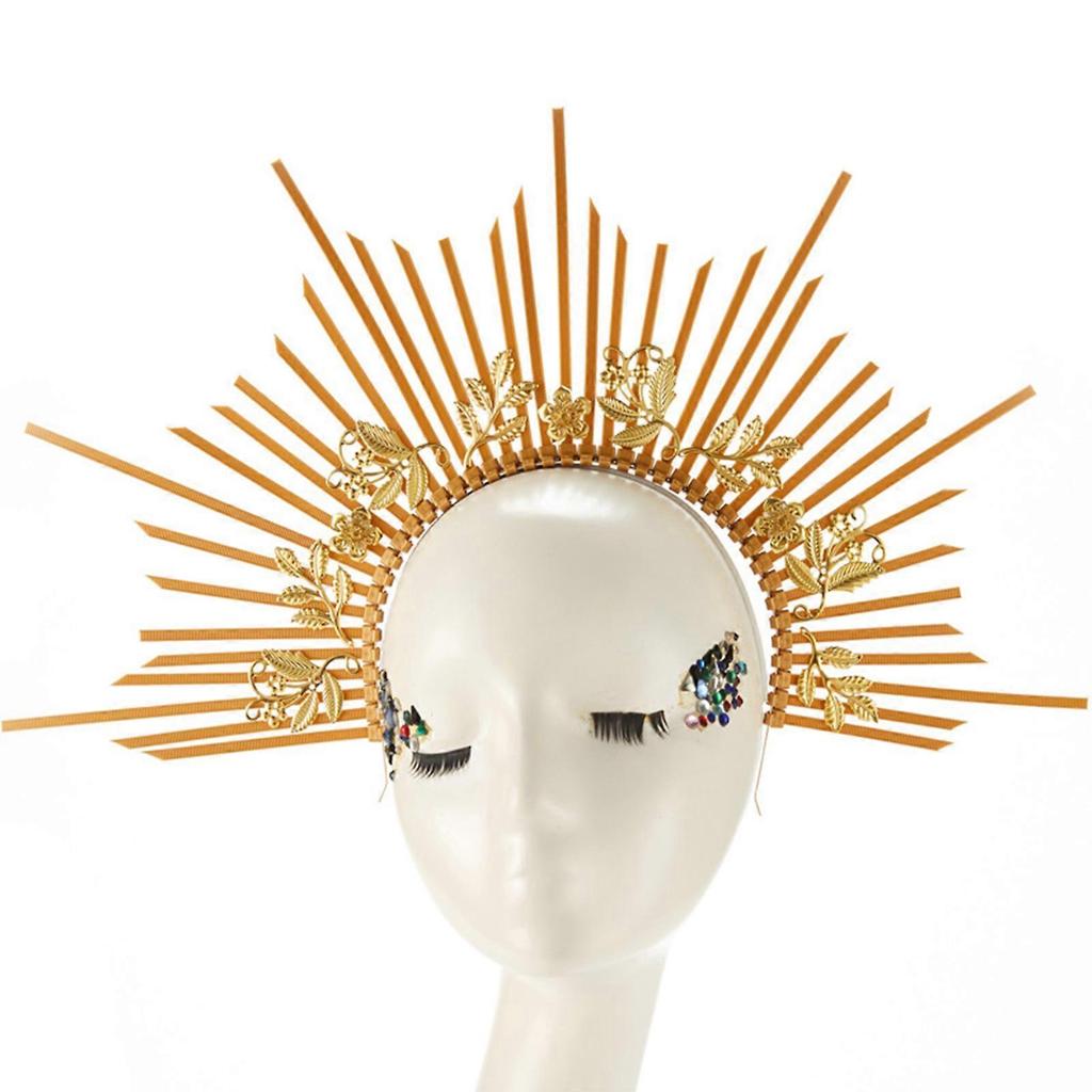 Lolita Dorata Dea Gotica Fascia per Capelli Cerchietto Halo Corona Copricapo Diademi Costume per Festa Cosplay Giallo