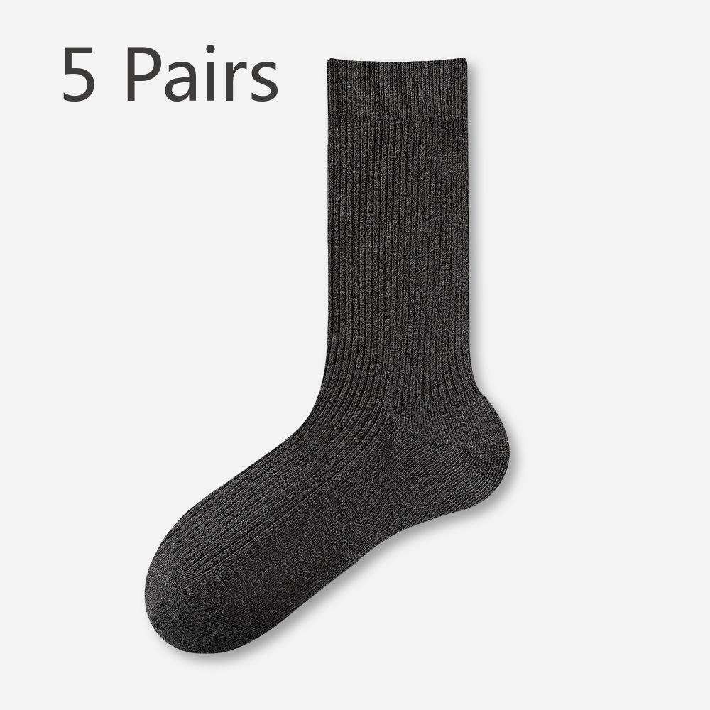 5 Pairs Women's Autumn and Winter Mid-calf Double Needle Vertical Stripes Sweat Absorption Breathable Stacked Long Socks