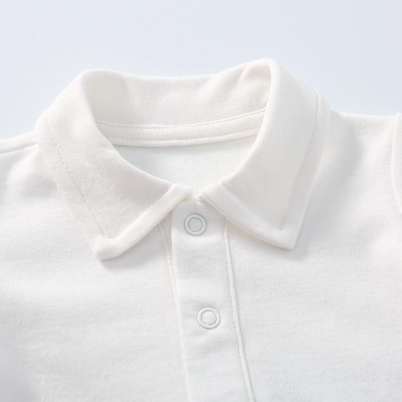 Unisex Bawełniany Romper Polo dla Niemowląt - Biały, Długi Rękaw, Kołnierzyk Kent