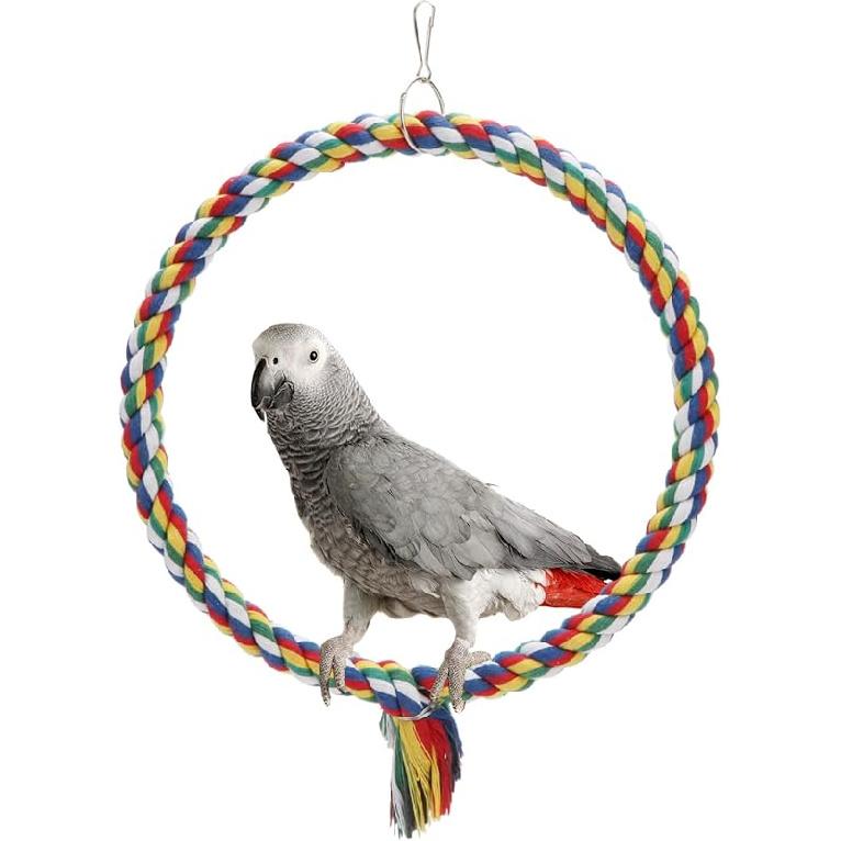 Bird Rope Swing Colorful Perch Climbing Toy for Parrots Budgie Parakeet Cockatiel Cockatoo Conure (S (7.5 inch)