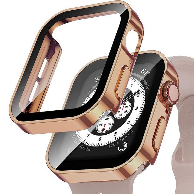 Glass+Case For Apple Watch 7 8 45mm 41mm 49mm 44mm 40mm Straight Edge Screen Protector Cover Case iWatch 4 5 SE 6 7 8 Ultra 49mm
